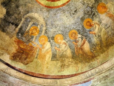 Demre, Turkey - July 2, 2019: Ancient frescoes in St. Nicholas clipart