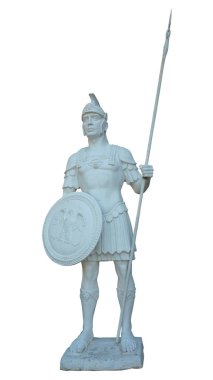 İzole edilmiş eski Roma lejyoner askerinin beyaz heykeli