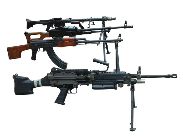 Wojskowy zestaw nowoczesnych broni karabinów maszynowych bronią wyizolowanych na WHI — Zdjęcie stockowe