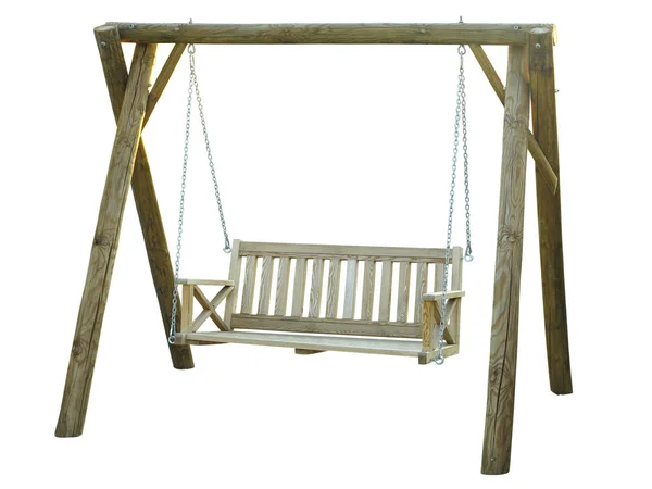 Klasický dřevěný venkovní závěsná lavička nábytek izolovaný na — Stock fotografie