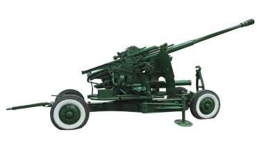 Rus eski yeşil uçaksavar makineli tüfek beyaz arka plan izole