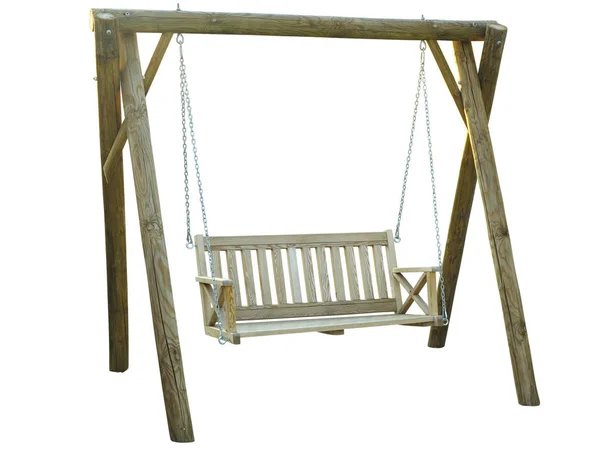 Klasický dřevěný venkovní závěsná lavička nábytek izolovaný na — Stock fotografie