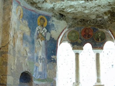 Demre, Türkiye - 2 Temmuz 2019: St. Nicholas B'deki antik freskler