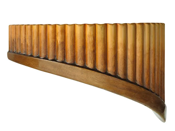 Vintage velho marrom de madeira Pan Flauta Isolado em branco — Fotografia de Stock