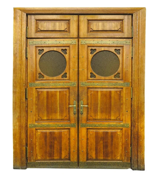 Vecchio decorato vintage marrone antico porta in legno isolato su whit — Foto Stock