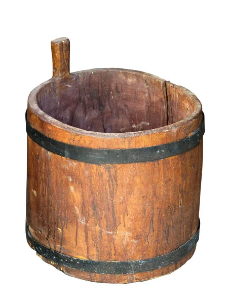 Vintage bruine antieke houten emmer geïsoleerd boven wit — Stockfoto