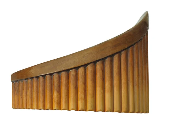 Vieille flûte en bois brun vintage Isolé sur blanc — Photo