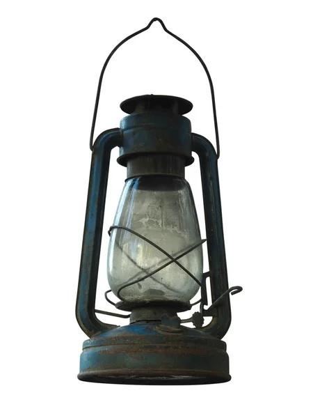 Vintage rusty lantern kerosene old oil lamp isolated over white — Stock Photo, Image