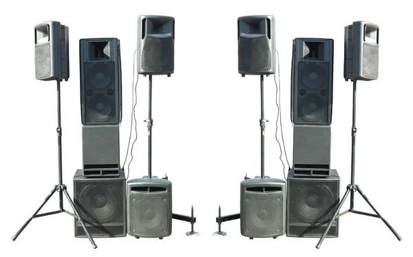 Old industrial powerful stage sound speakers isolated over white — Stock Photo, Image