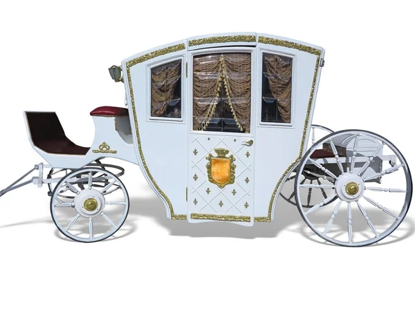 Vintage royal luxury wedding carriage with shadow isolated over white background
