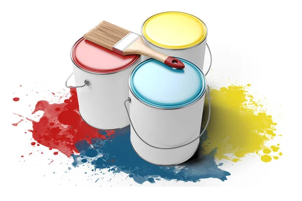 Colorful Paint Buckets Decoration Concept — Stock Photo, Image