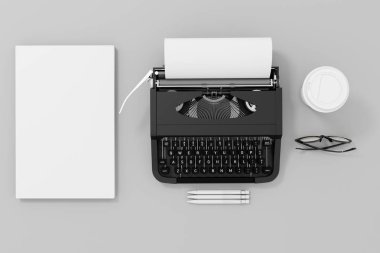 3D typerwriter ve kağıtları