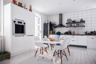 3D render güzel İskandinav mutfak tasarım