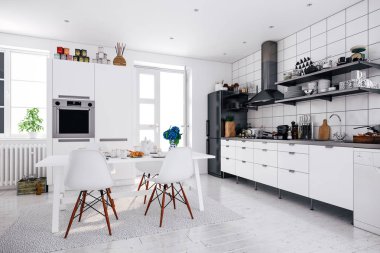 3D render güzel İskandinav mutfak tasarım