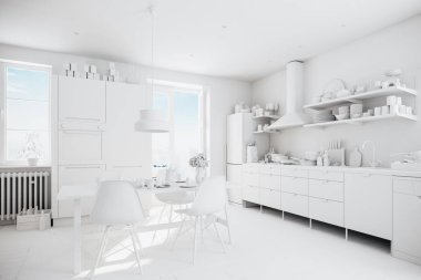 3D render güzel İskandinav mutfak tasarım