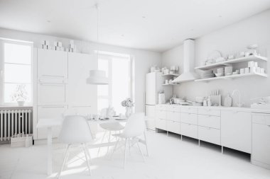 3D render güzel İskandinav mutfak tasarım
