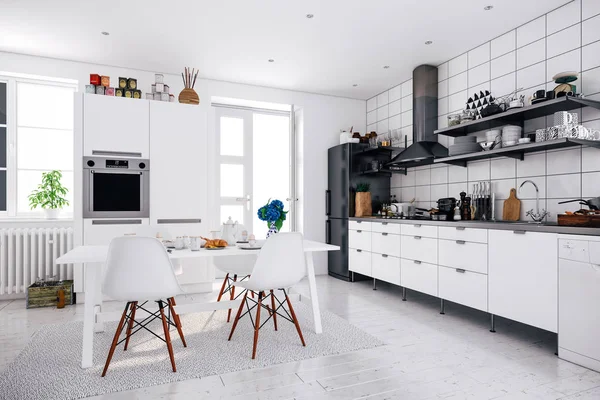 3D render güzel İskandinav mutfak tasarım