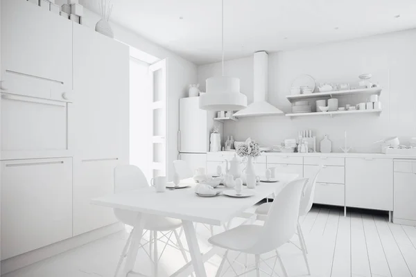 Render Beautiful Scandinavian Kitchen Design — Stock Photo, Image
