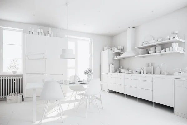 Render Beautiful Scandinavian Kitchen Design — Stock Photo, Image