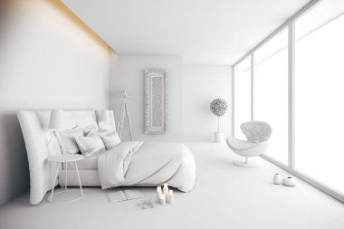 3D render güzel modern yatak odası