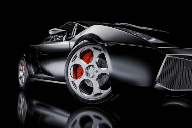 3D siyah spor araba render