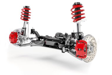 Beyaz arka plan üzerinde 3D araba süspansiyon