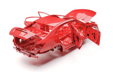 3D araba çerçeve vücut beyaz arka plan üzerinde