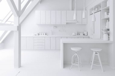 3D ev iç, beyaz render