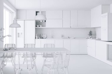 3D ev iç, beyaz render