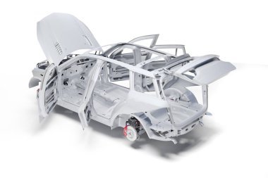 3D araba çerçeve vücut beyaz arka plan üzerinde