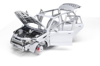 3D araba çerçeve vücut beyaz arka plan üzerinde