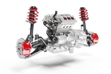 moto, fren sistemi ve süspansiyon ile 3D araba şasi