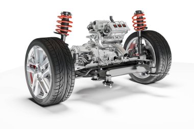 3D araba kasa motor ve süspansiyon ile
