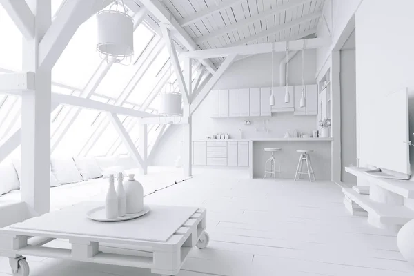 Home Interior White Render — Stock Photo, Image