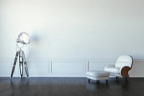 Hermoso Interior Renderizado Con Sillón Cuero Lámpara —  Fotos de Stock