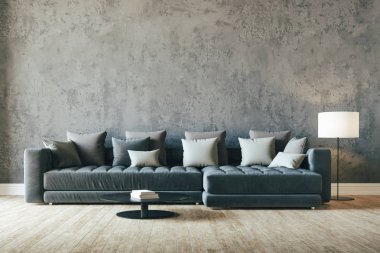 3D render güzel iç kanepe ve zemin lambası
