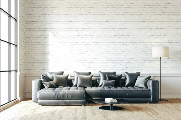 Gengivelse Smukke Interiør Med Sofa Gulvlampe - Stock-foto