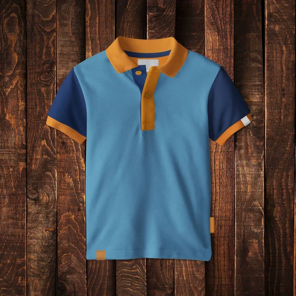 Polo Shirt Mockup Ahşap Arka Plan Üzerinde — Stok fotoğraf