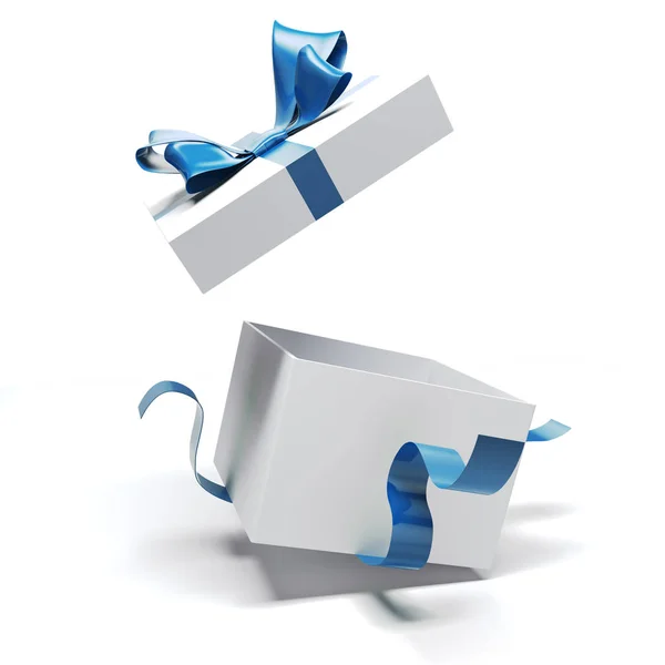 Present Box Ribbon Bow White Background — Stock Photo, Image