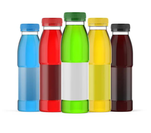 Färsk Juice Flaskor Vit Bakgrund — Stockfoto