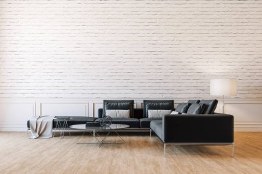 güzel iç kanepe ve ahşap zemin ile 3D render