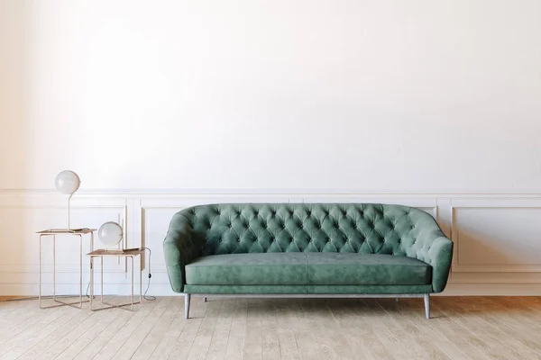 Renderizado Hermoso Interior Con Sofá Suelo Madera —  Fotos de Stock