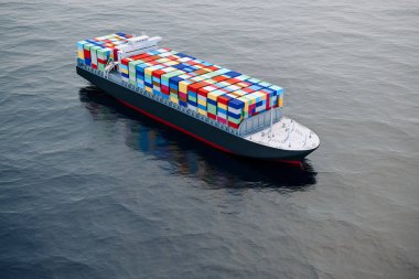 3D kargo konteyner gemisi ve mükemmel mavi deniz