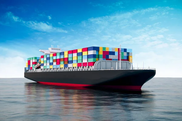 Nave Container Cargo Perfetto Mare Blu — Foto Stock