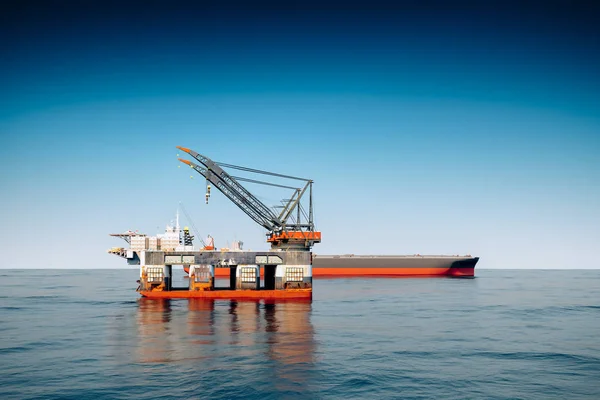 Equipamento Petróleo Produção Combustível Perfeito Mar Azul — Fotografia de Stock