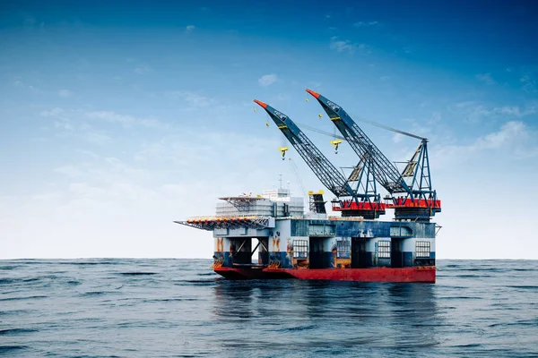 Plataforma Petrolífera Producción Combustible Mar Azul Perfecto — Foto de Stock