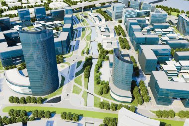 modern şehir, havadan görünümü 3D render