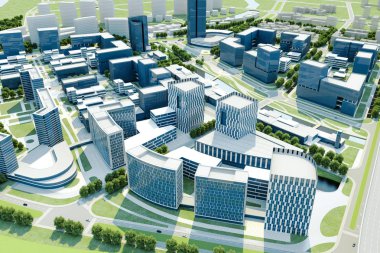 modern şehir, havadan görünümü 3D render