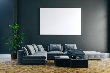 güzel iç kanepe ve ahşap zemin ile 3D render