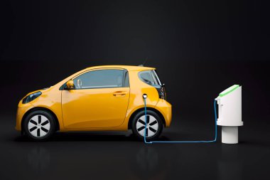 küçük şehir elektrikli araba 3D render